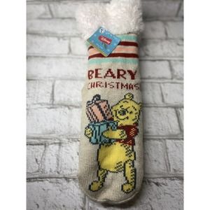 Women's Disney Christmas Winnie the Pooh Slipper Socks Shoe Size 4-10 New